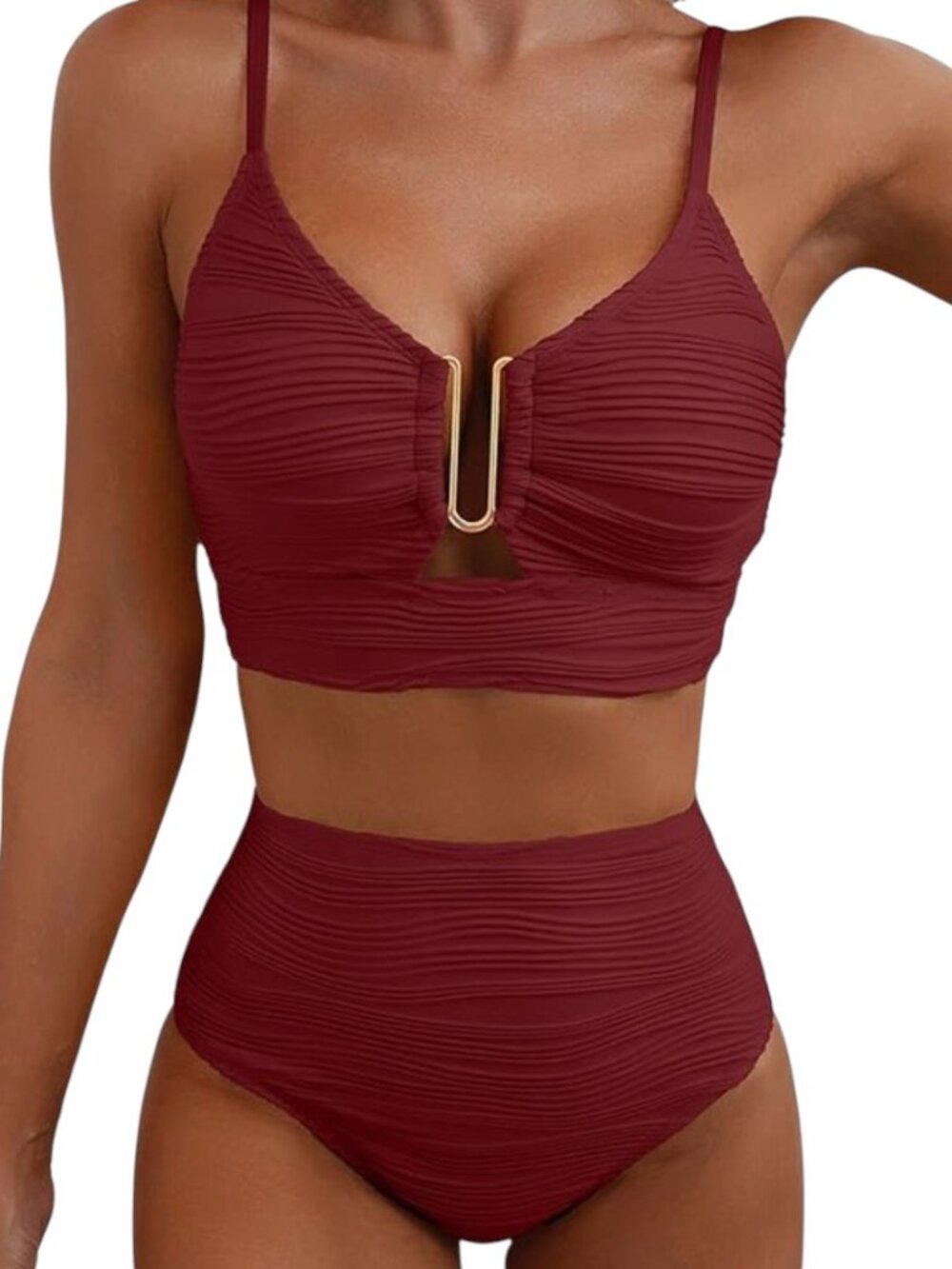 Herseas 2 Piece Bikini Set U-Wire Cutout Popular Swimsuit High Waisted Textured
